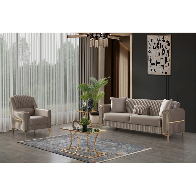 Melody Contemporary Chair made with wood and Velvet in Taupe