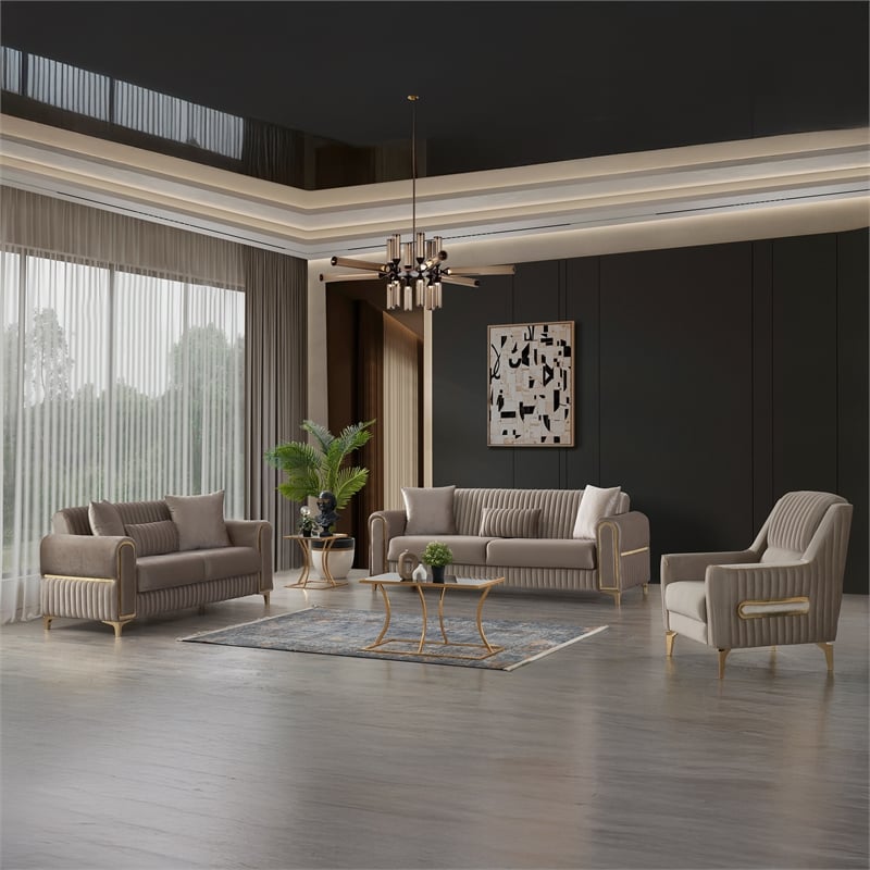 Melody Contemporary Chair made with wood and Velvet in Taupe