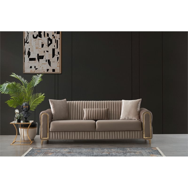 Melody Contemporary 2pc(Sofa Loveseat) made with wood in Taupe
