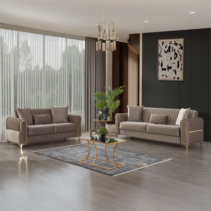 Melody Contemporary 2pc(Sofa Loveseat) made with wood in Taupe