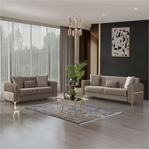 Melody Contemporary 2pc(Sofa Loveseat) made with wood in Taupe