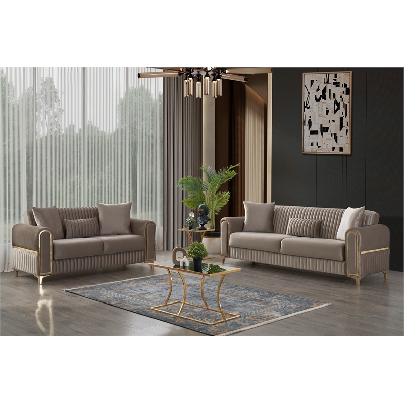 Melody Contemporary 2pc(Sofa Loveseat) made with wood in Taupe