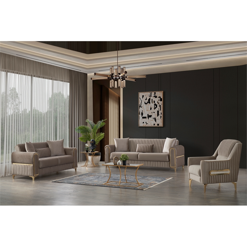 Melody Contemporary 3pc(Sofa Loveseat Chair) made with wood in Taupe