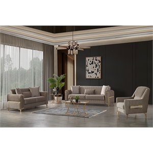 melody contemporary 3pc(sofa loveseat chair) made with wood in taupe
