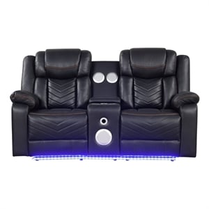 Challenger Modern LED Recliner Loveseat with console bluetooth speaker in Black