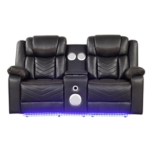 Challenger Modern LED Recliner Loveseat with console bluetooth speaker in Gray