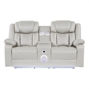 Challenger Modern LED Recliner Loveseat with console Bluetooth speaker in Beige