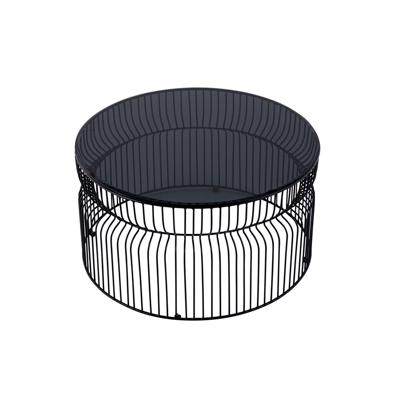CT901 Round Coffee Table made with metal and Tempered Glass Top Black