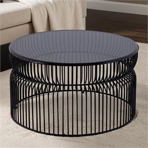 CT901 Round Coffee Table made with metal and Tempered Glass Top Black