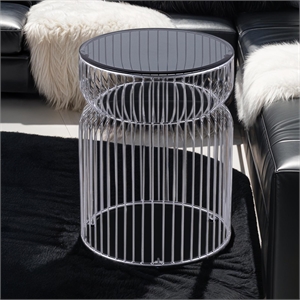 ET-901 END Table made with metal and Tempered Glass Top Silver