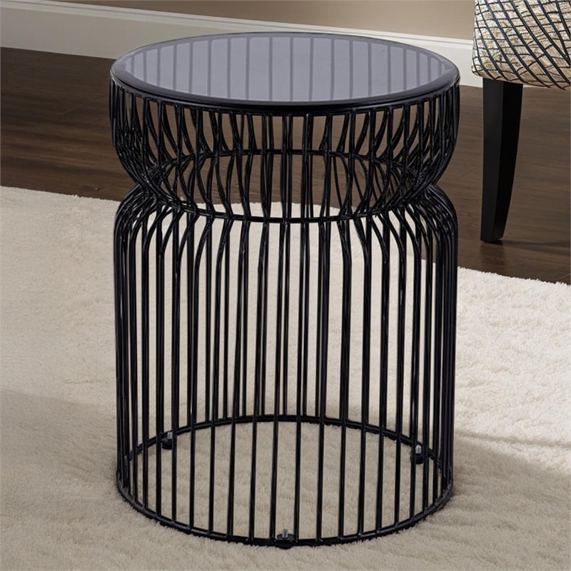 ET-901 END Table made with metal and Tempered Glass Top Black