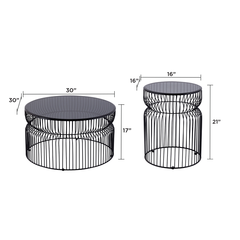 T901 Coffee and End Table Set made with metal and Tempered Glass Top Black