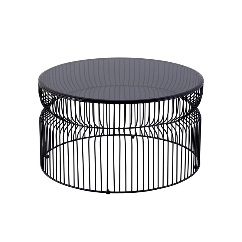 T901 Coffee and End Table Set made with metal and Tempered Glass Top Black
