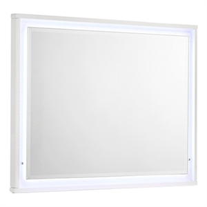 Manhattan Mirror with Lacquer & LED Lighting Solid + Manufactured Wood in White