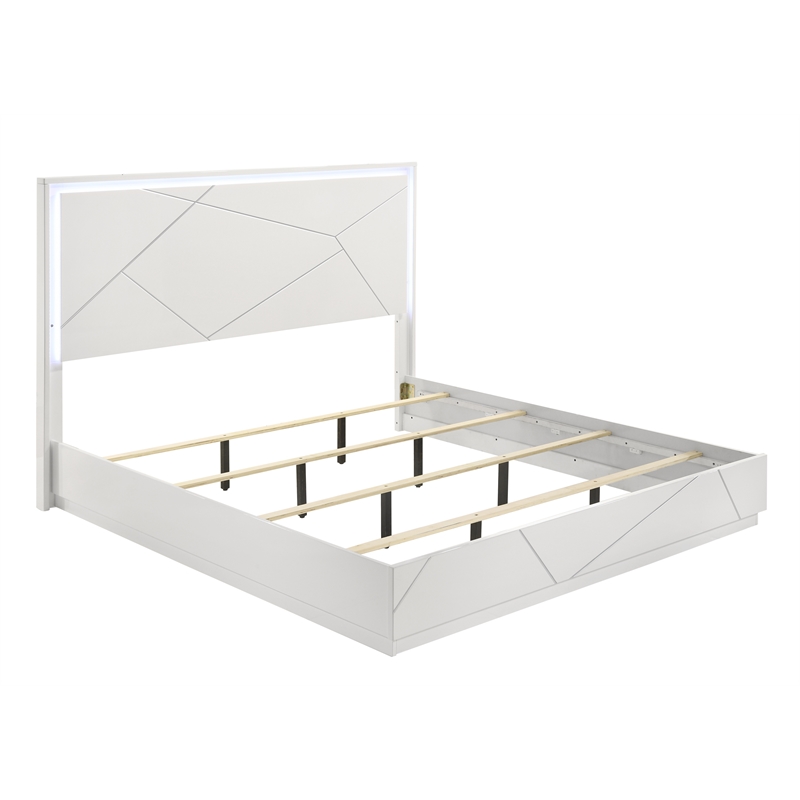 Manhattan King Bed with Lacquer & LED Headboard in White