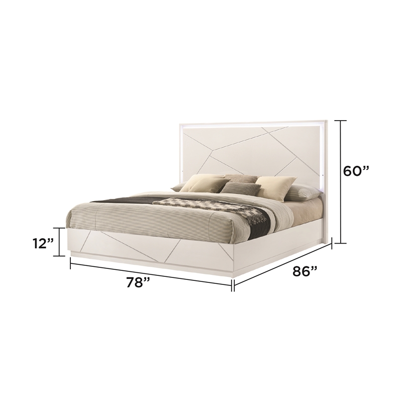 Manhattan King Bed with Lacquer & LED Headboard in White