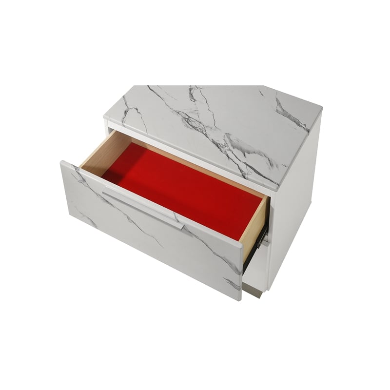 Mist modern style  Nightstand made with Wood Lacquer & Marble Detailing in White