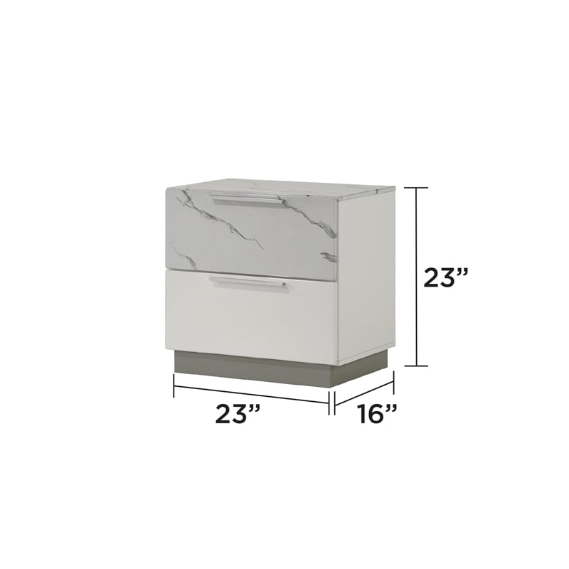 Mist modern style  Nightstand made with Wood Lacquer & Marble Detailing in White