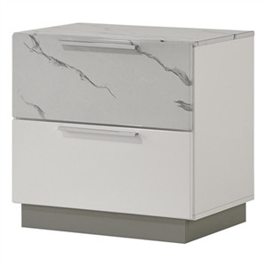 Mist modern style  Nightstand made with Wood Lacquer & Marble Detailing in White