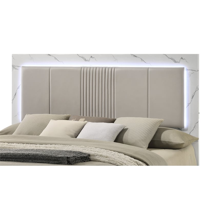 Mist Modern style Queen Bed made with Wood Lacquer & Marble Headboard in White