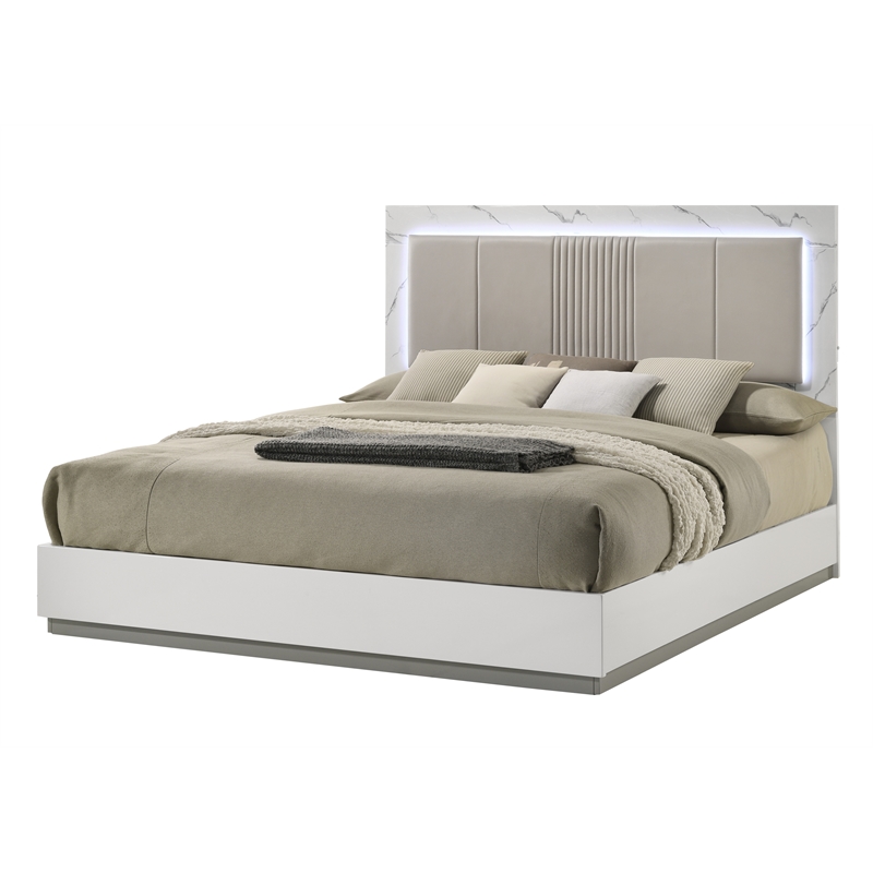 Mist 4PC Queen bedroom Set made with Wood Lacquer & Marble Detailing in White