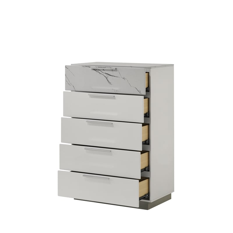 Mist 5PC Queen bedroom Set made with Wood Lacquer & Marble Detailing in White