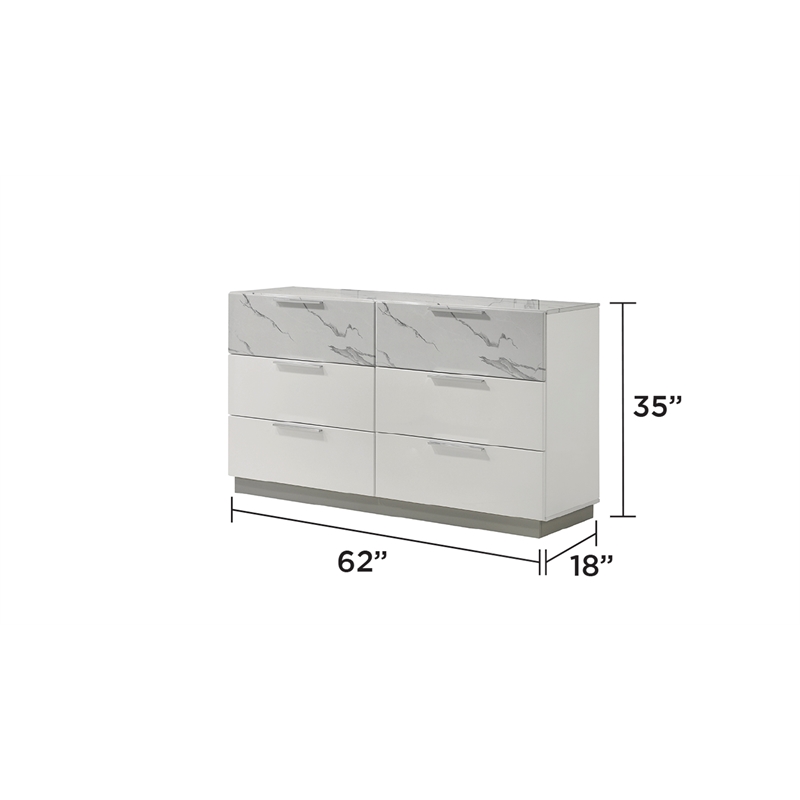 Mist 4PC King bedroom Set made with Wood Lacquer & Marble Detailing in White