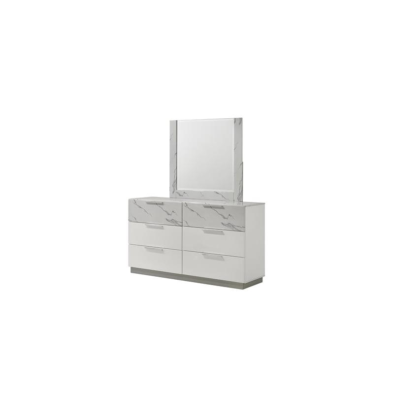 Mist 4PC King bedroom Set made with Wood Lacquer & Marble Detailing in White