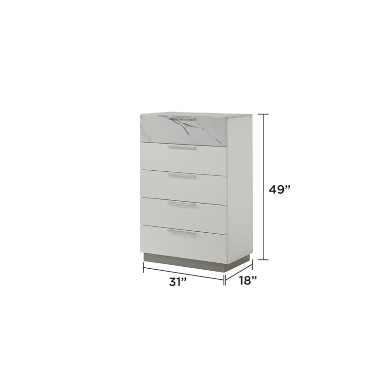 Mist Chest - Solid + Manufactured Wood Lacquer & Marble Detailing in White