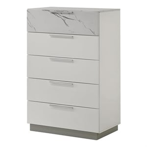 Mist Chest - Solid + Manufactured Wood Lacquer & Marble Detailing in White