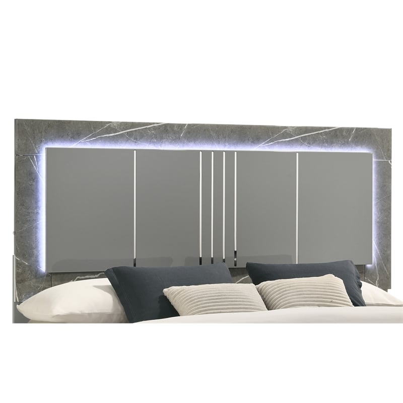 Elara King Bed - Manufactured Wood - Gray & LED Marble Accent Headboard