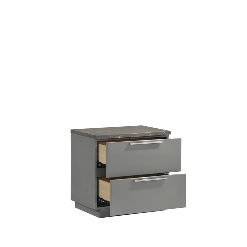 Elara Queen 4PC Set - Manufactured Wood - Gray & LED Marble Accent Headboard