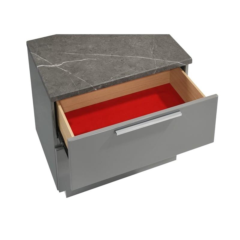 Elara King 4PC Set - Manufactured Wood - Gray & LED Marble Accent Headboard