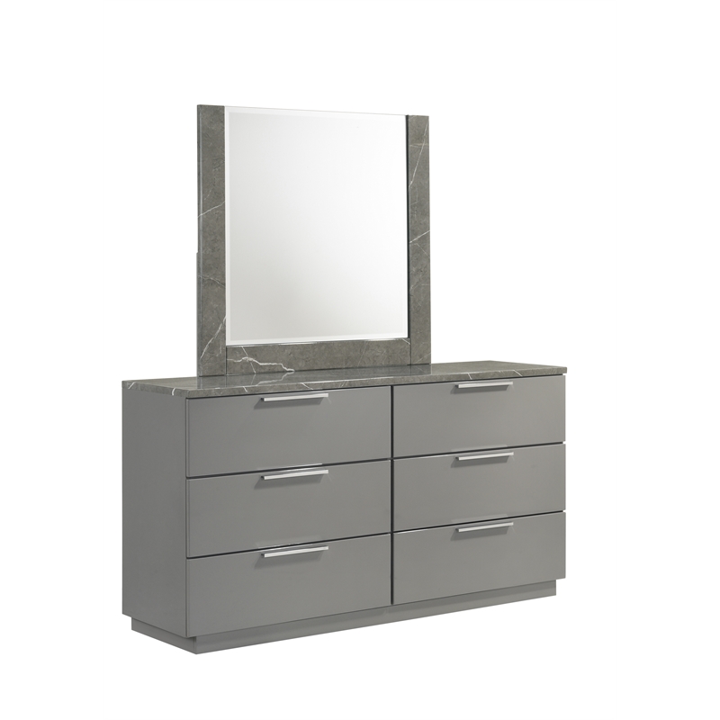 Elara King 4PC Set - Manufactured Wood - Gray & LED Marble Accent Headboard