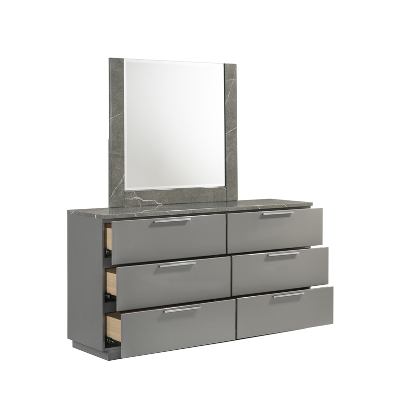 Elara King 4PC Set - Manufactured Wood - Gray & LED Marble Accent Headboard