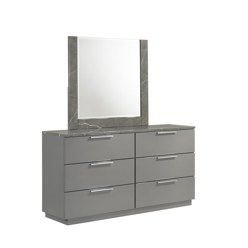 Elara King 4PC Set - Manufactured Wood - Gray & LED Marble Accent Headboard