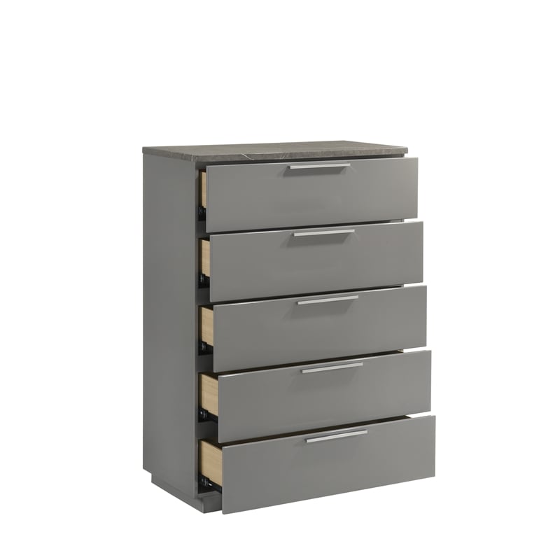 Elara King 5PC Set - Manufactured Wood - Gray & LED Marble Accent Headboard