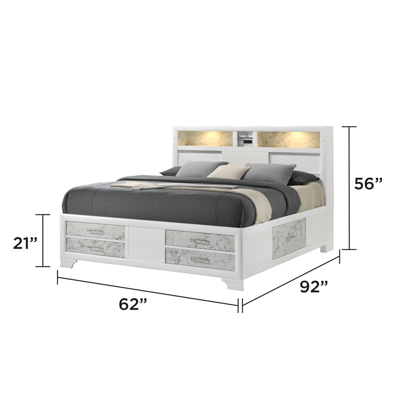 Soul Queen Bed with Manufactured Wood & LED Headboard in White