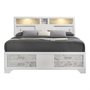 Soul King Bed with Manufactured Wood & LED Headboard in White