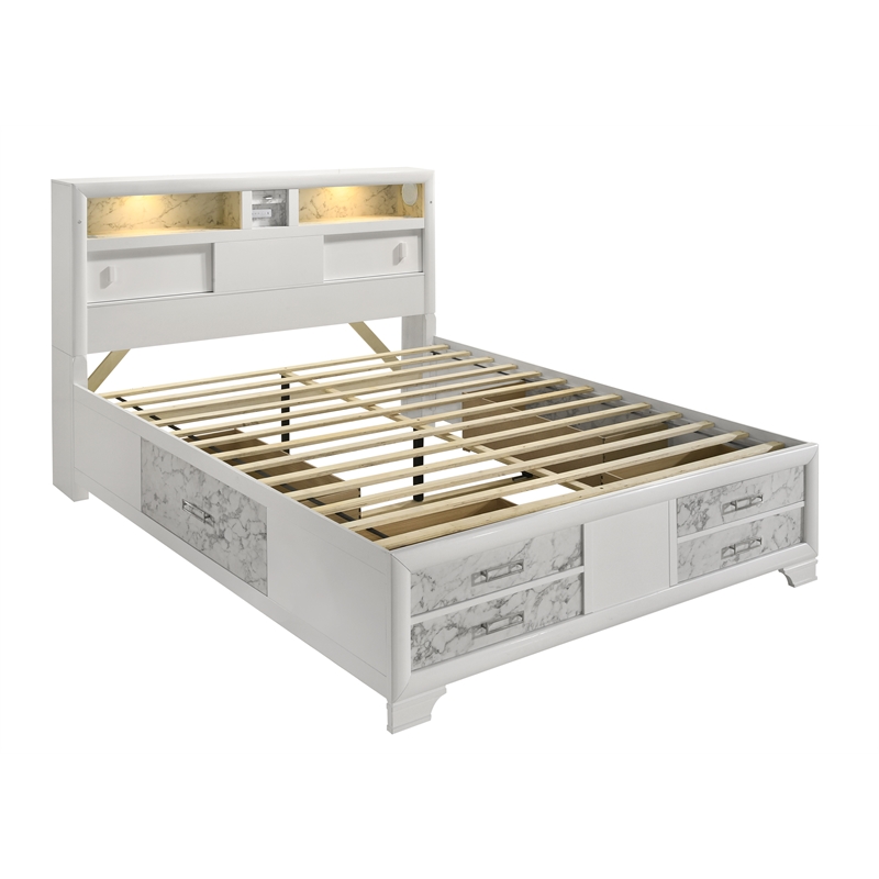Soul King Bed with Manufactured Wood & LED Headboard in White