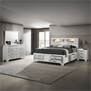 Soul Queen 4PC Set including Manufactured Wood & Marble Accents in White