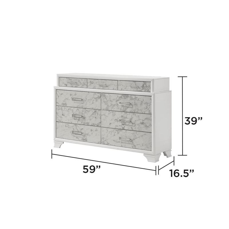 Soul Queen 4PC Set including Manufactured Wood & Marble Accents in White
