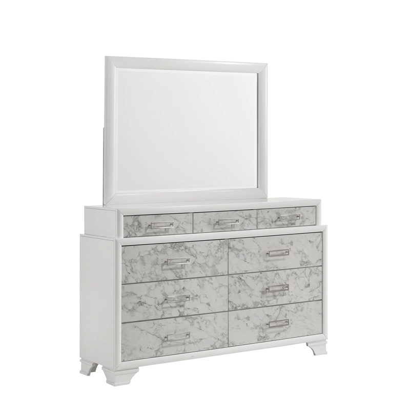 Soul Queen 4PC Set including Manufactured Wood & Marble Accents in White