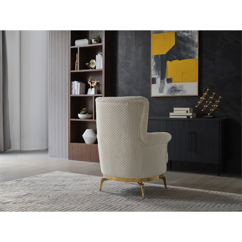 Zoe Chair with Cut Chenille & Gold Accents in Cream