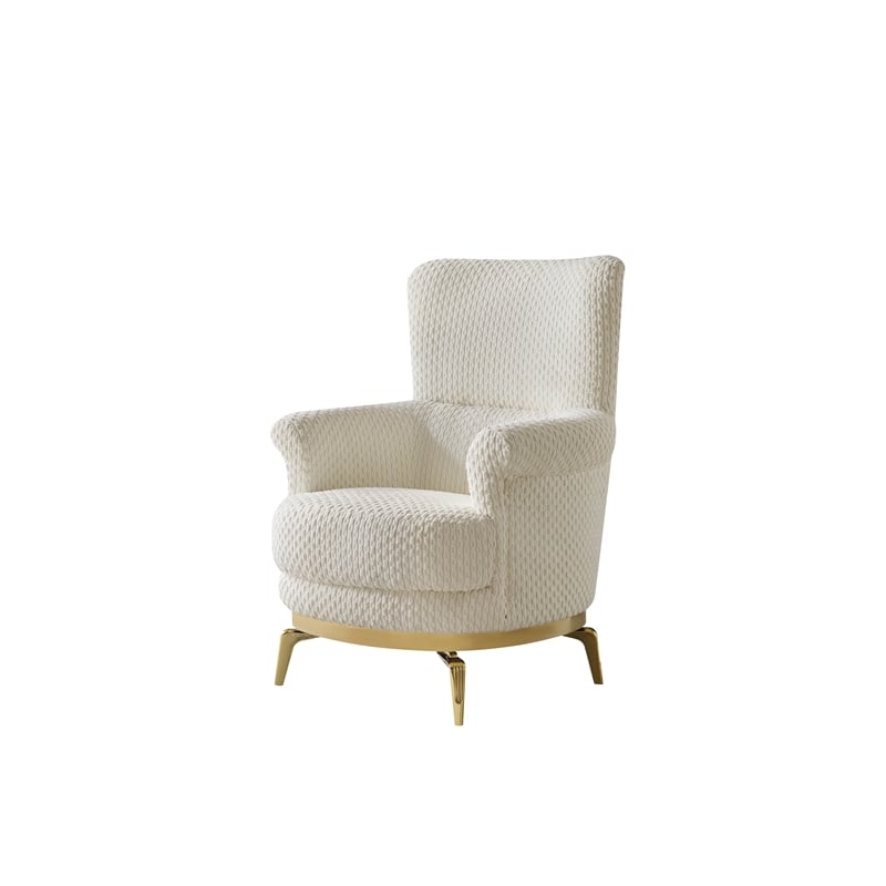 Zoe Chair with Cut Chenille & Gold Accents in Cream