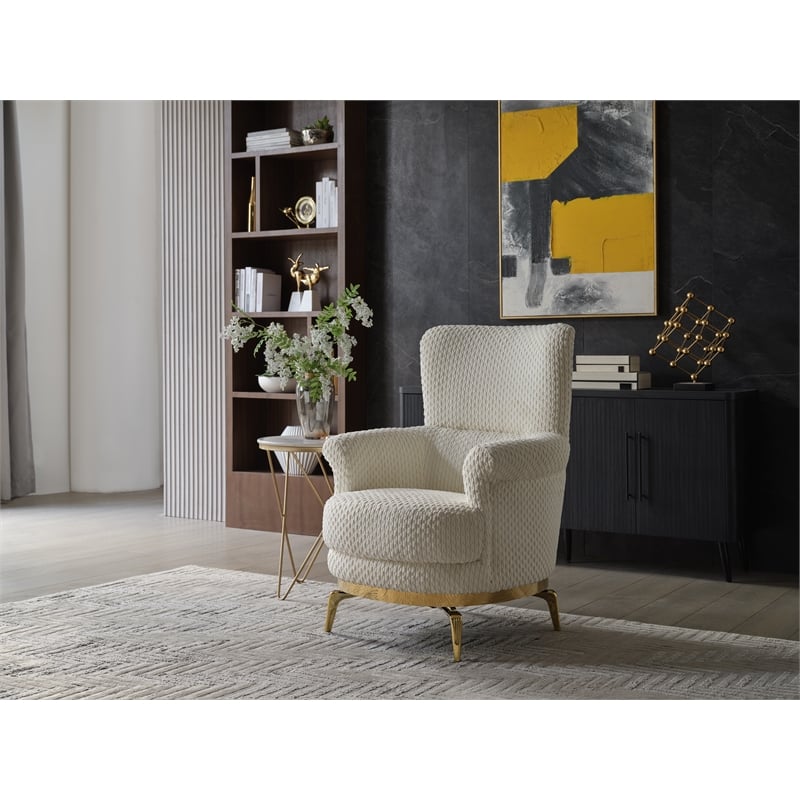 Zoe Chair with Cut Chenille & Gold Accents in Cream