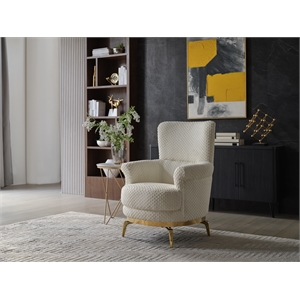 Zoe Chair with Cut Chenille & Gold Accents in Cream