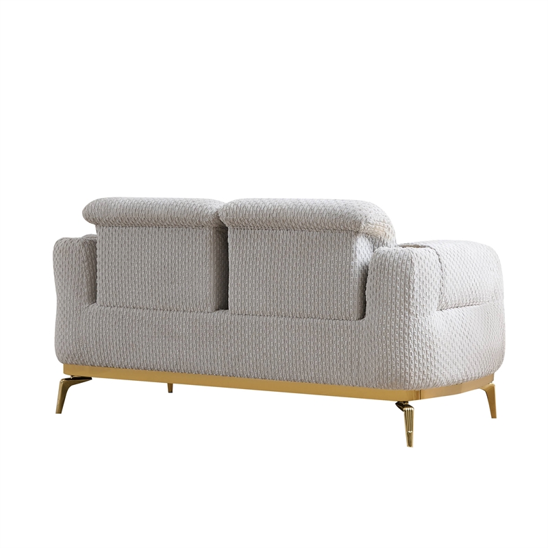 Zoe Loveseat with Cut Chenille & Gold Legs in Gray