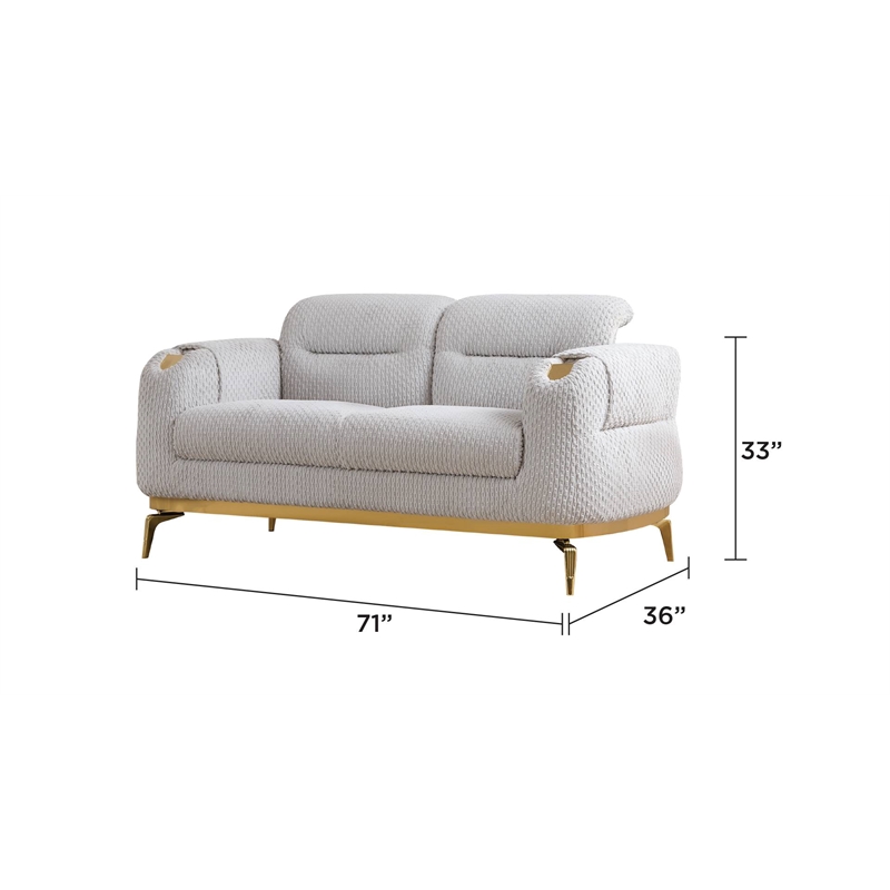 Zoe Loveseat with Cut Chenille & Gold Legs in Gray