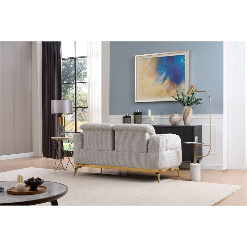 Zoe Loveseat with Cut Chenille & Gold Legs in Gray